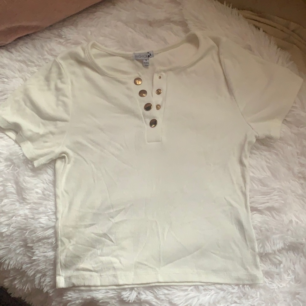 Fashion nova white button down crop top